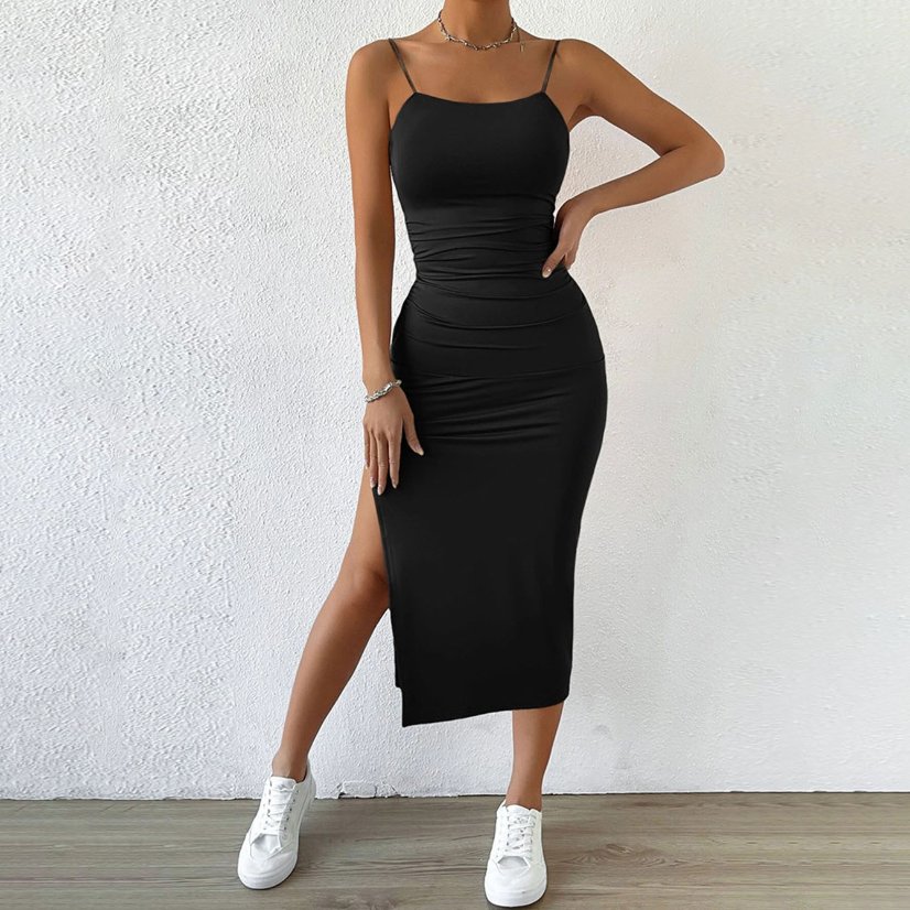 Dresses 689 Solid-Color High-Slit Camisole Maxi Dress