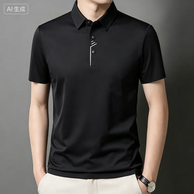 Men's Business Polos Men's Seamless Ice-Silk Printed-Placket Polo Shirt