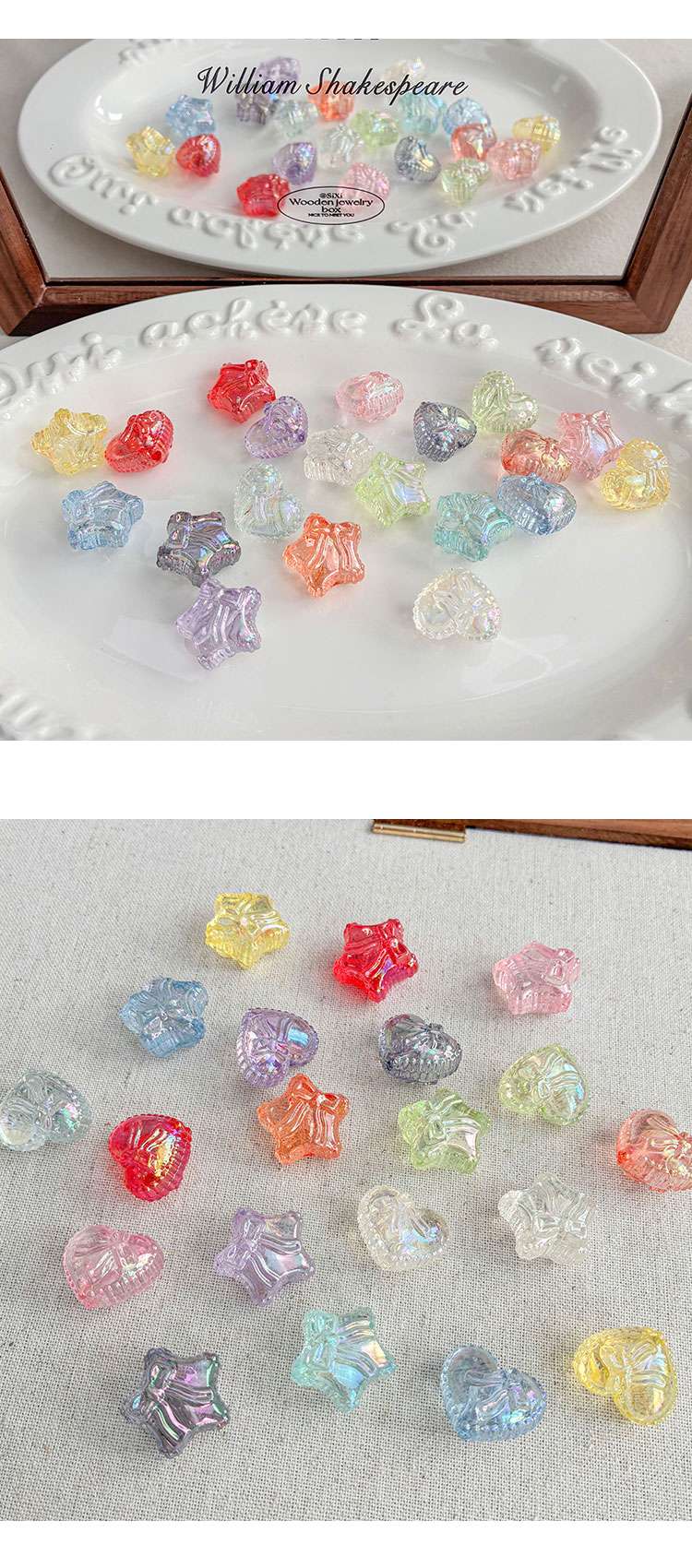 Transparent Iridescent Plated Beads AB transparent heart star beads
