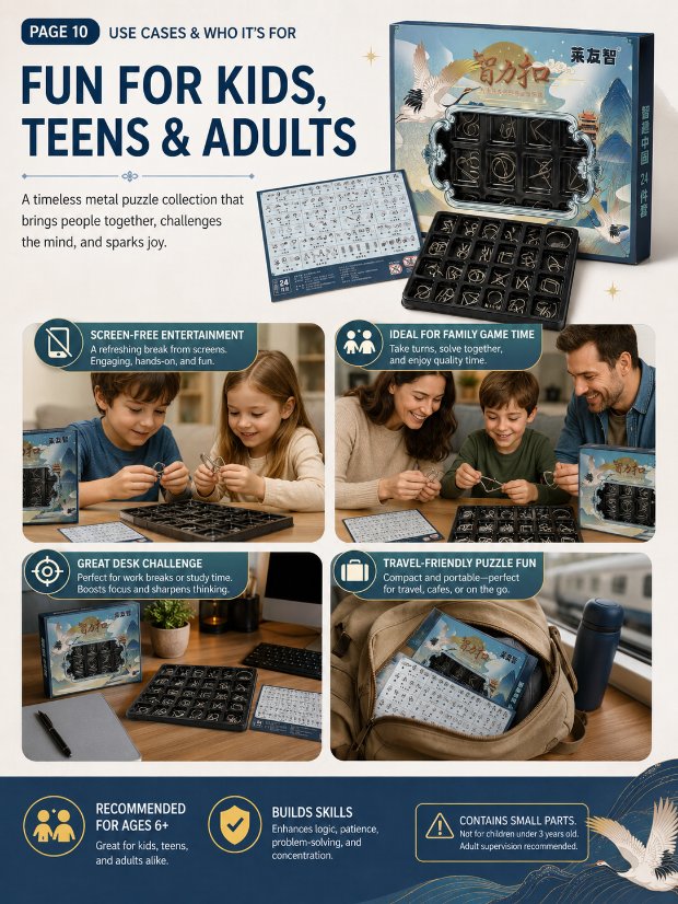 Puzzle Lock 24-Piece Metal Brain Teaser Puzzle Set Gift Box