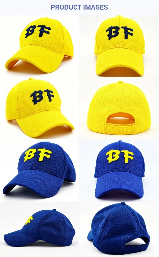 Baseball Caps Yellow 3D BF Embroidered Breathable Mesh Baseball Cap Unisex Adjustable Running Sports Hat