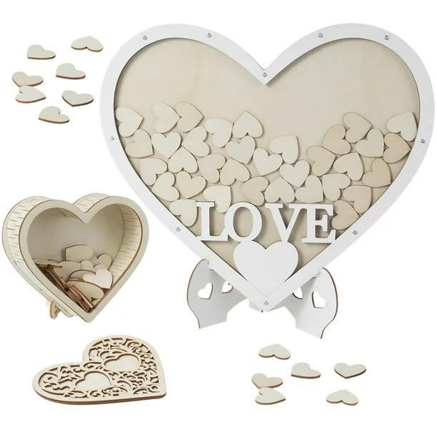 Wedding Sign-in Wedding Guest Message Book with 65PCS Wooden Hearts