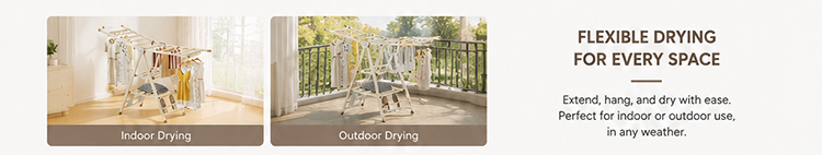 Cream Floor Folding Drying Rack Folding Clothes Drying Rack