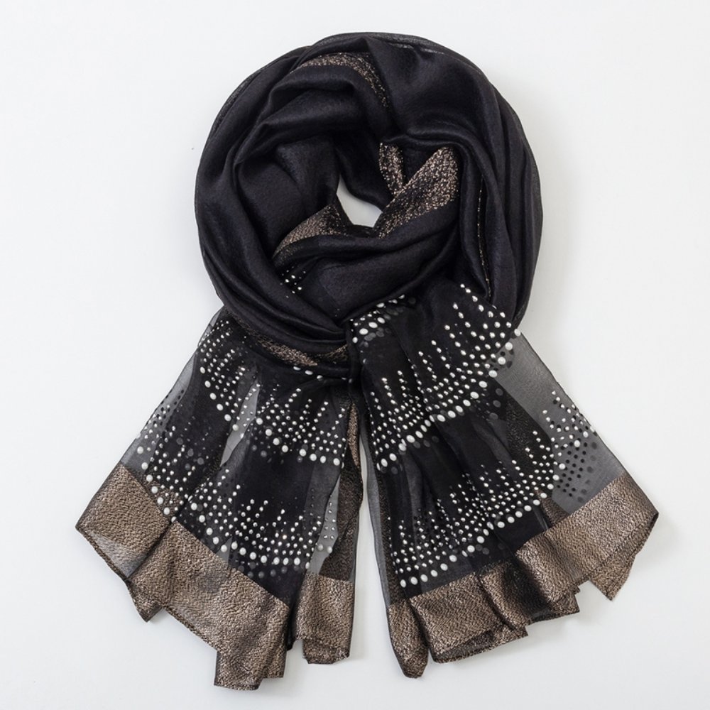 Black scarf with a wave pattern of bright decorative dots