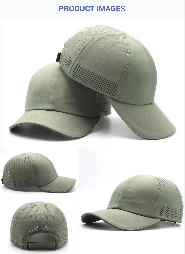 Sports Caps 6 Panel Sage Green Quick Dry Laser Cut Perforated Baseball Cap Breathable Running Golf Hiking Adjustable Outdoor Sports Sun Hat