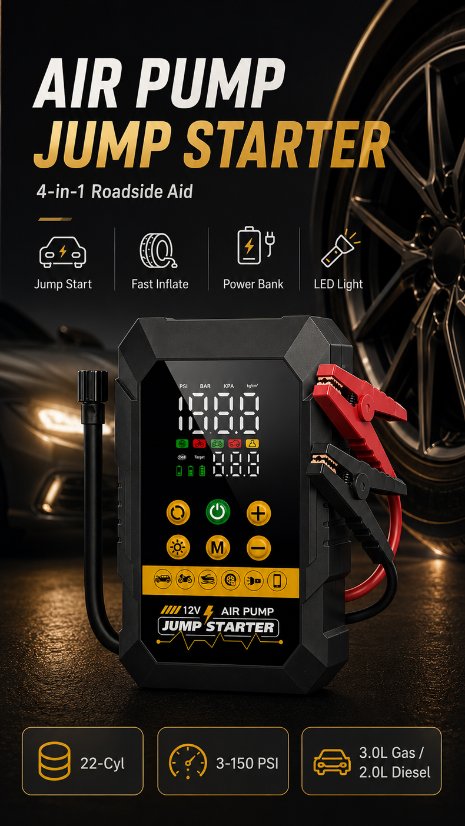 Vehicle-mounted air pump Jump Starter Air Pump(2-in-1 Jump Starter & Air Pump)