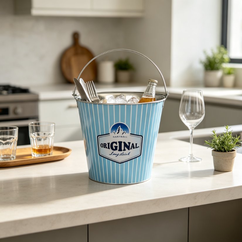 Buckets & Baskets Blue and White Printed Ice Bucket