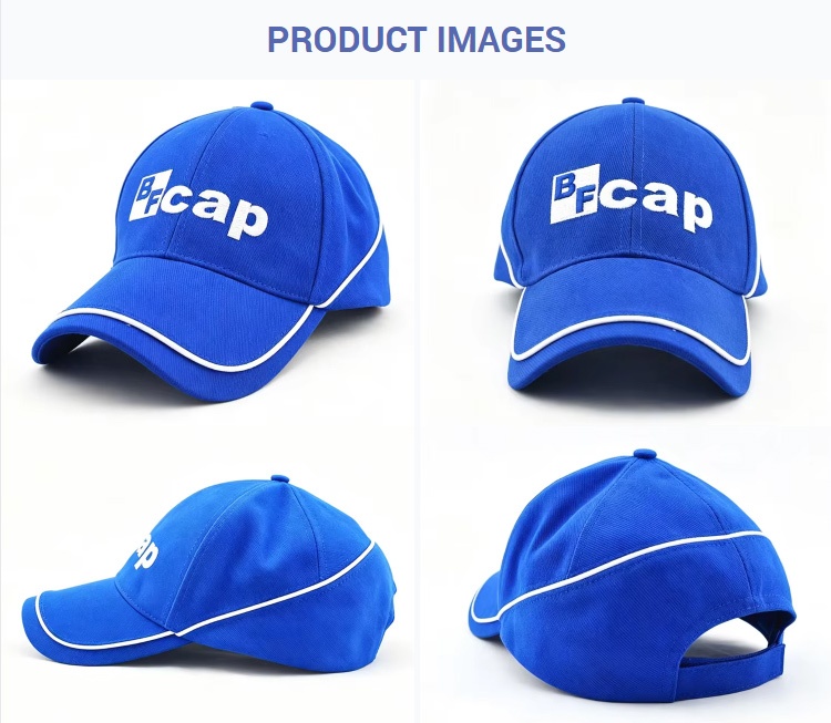 Baseball Caps Royal Blue BFcap Embroidered Adjustable Baseball Cap Casual White Piping Trim Sun Curved Brim Sports Hat
