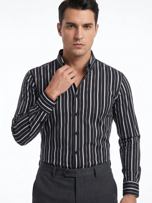 Striped YC 4-Way Stretch Digital Print Long-Sleeve Shirt