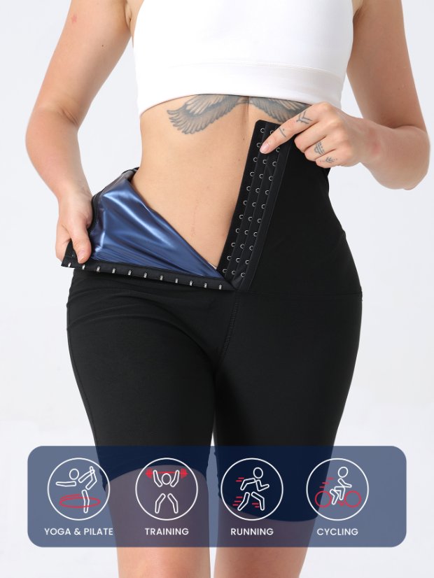 legging-shorts-capri-pant Sauna Sweat Shorts for Women High Waisted stomach Waist Trainer Slimming Capris Body Shaper with Adjustbale Hook-and-eye closures