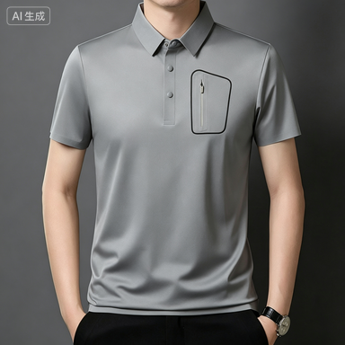 Men's Business Polos Men's Seamless Ice-Silk Zip-Pocket Polo Shirt