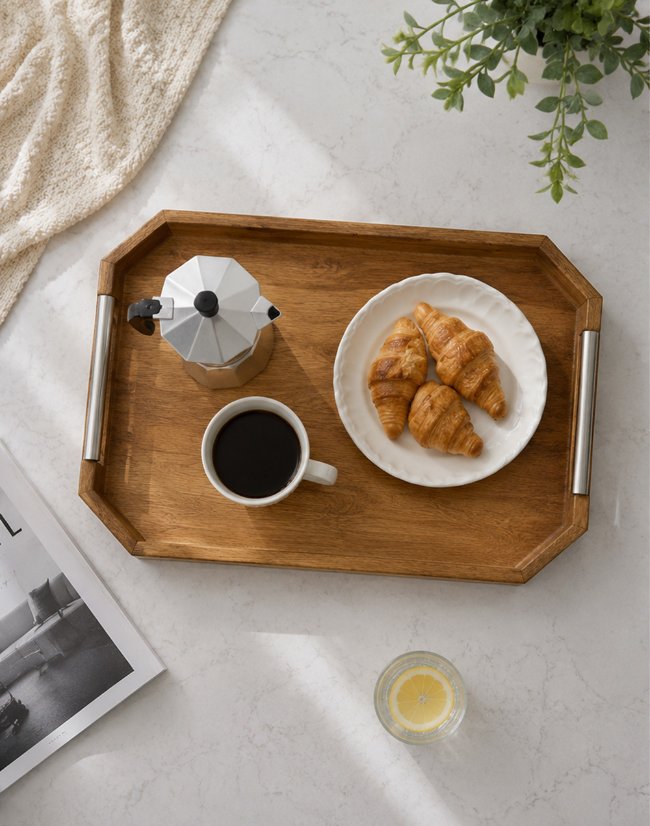 Handle Tray Beveled Edge Acacia Wood Tray | Custom Sizes Available