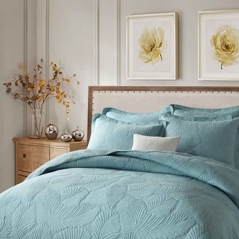 3-Piece Sets Encrypted Quilting Quilt Set Palm Leaf