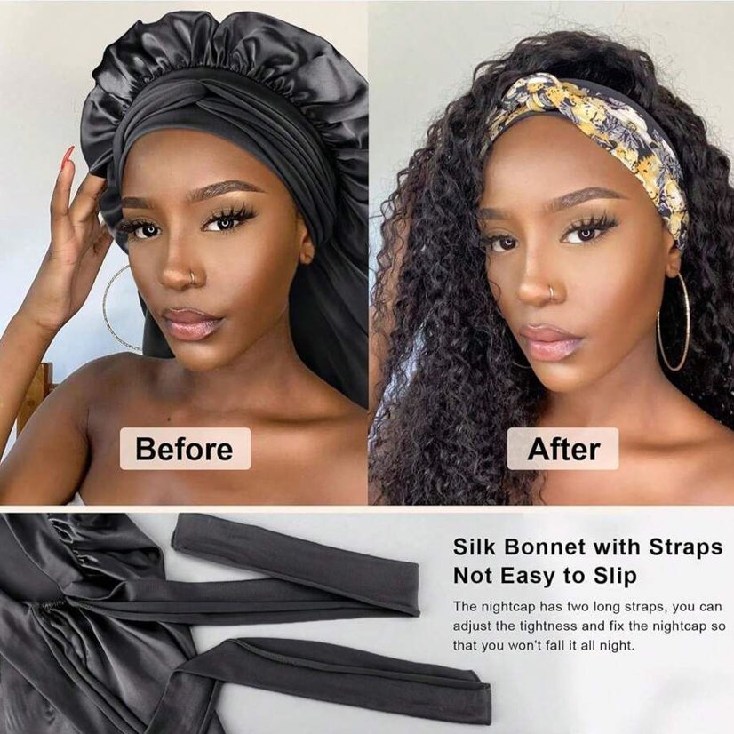 Bonnet Women's Extra‑Long Silky Satin Sleep Bonnet, Hair Protection Night Cap for Long Curly Hair & Dreadlocks