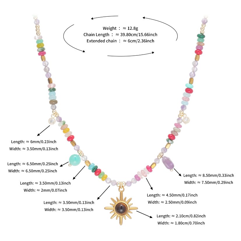 Stainless steel necklace Boho Natural Mixed Stone Sun Pendant Choker Necklace