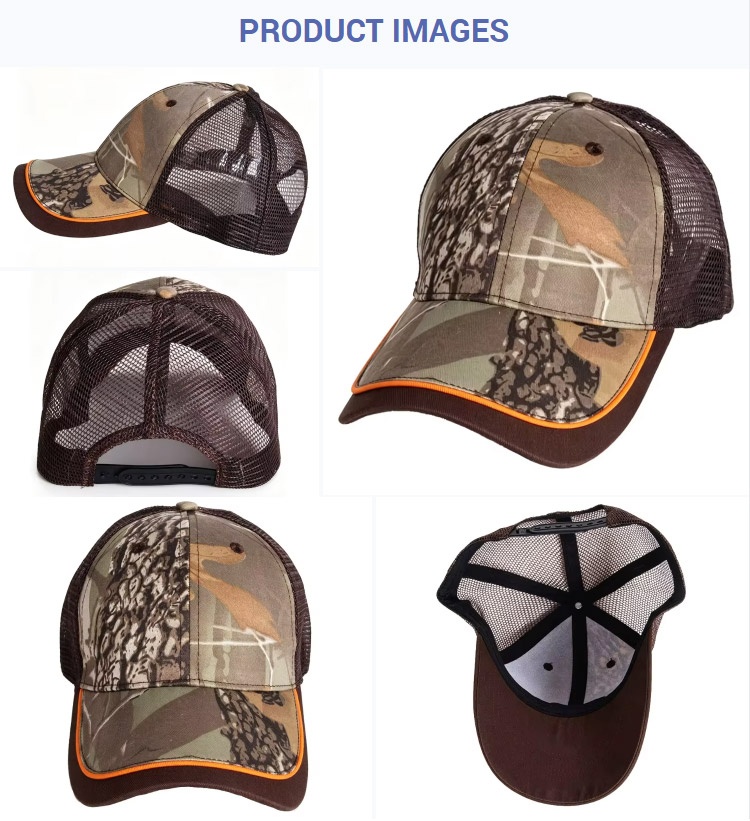Trucker Caps Brown Camouflage Hunting Outdoor Trucker Hat Orange Trim Adjustable Mesh Baseball Cap