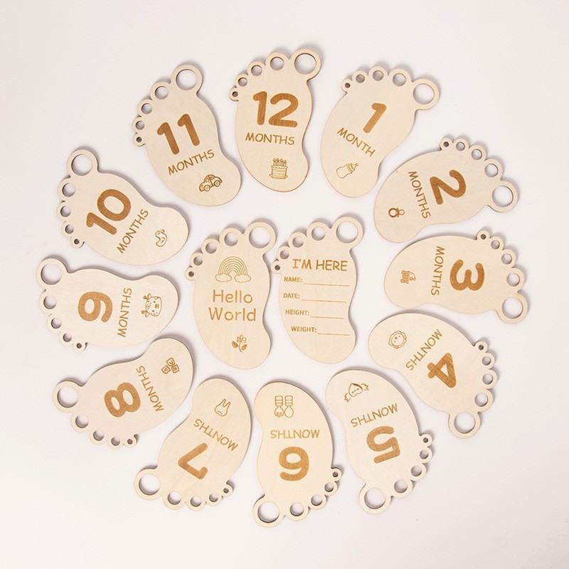 Infant Baptism Baby Milestone Month Plaque Wooden Disc Cloth Bag Packaging