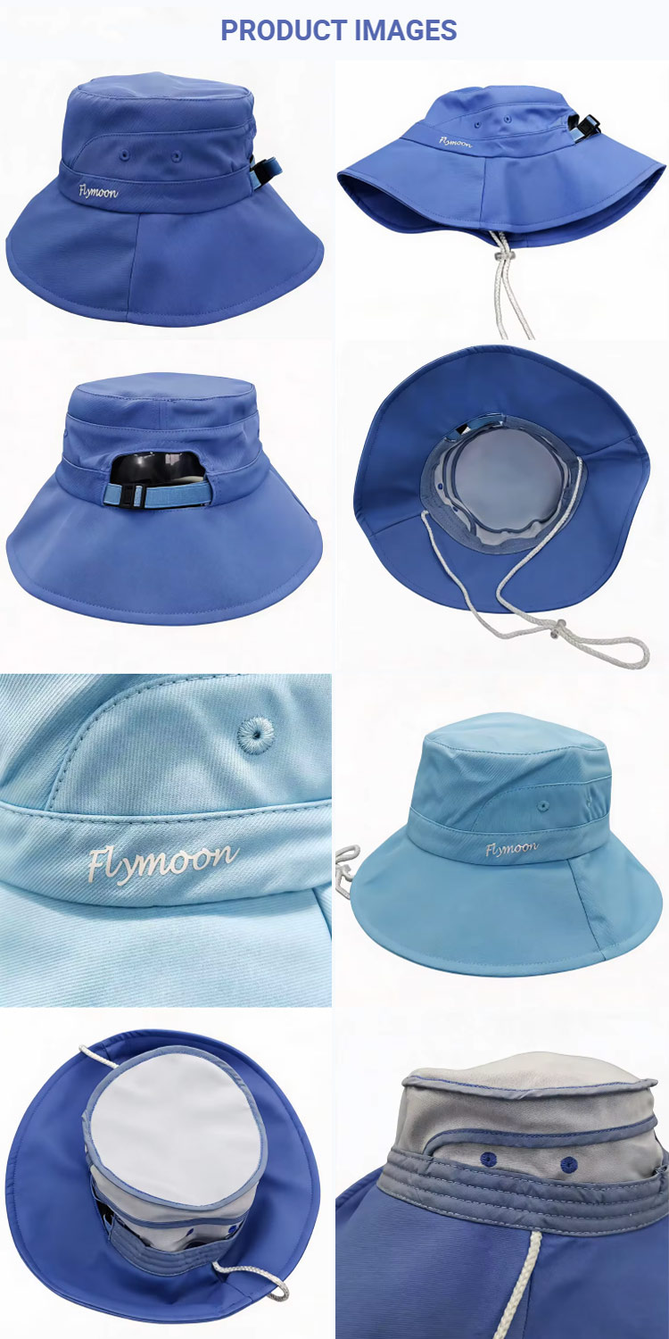 Bucket Hats Summer Solid ColorUV Protection Wide Brim Rope Bucket Caps UV Color Changing Heat Transfer Flymoon Logo Hat with Ponytail Hole