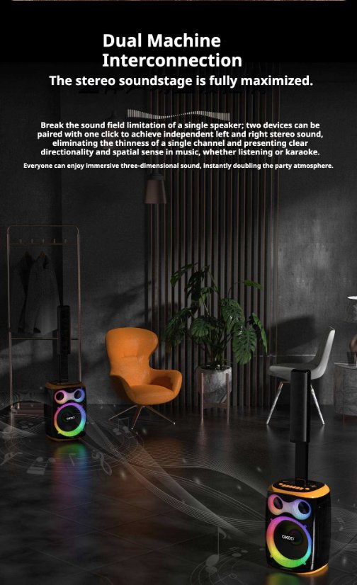 Karaoke Speaker System KP-8008/8009 Wireless Bluetooth Speaker – 120W High Power, Dual Microphones for Karaoke, Portable Audio System for Outdoor Use and Home Parties