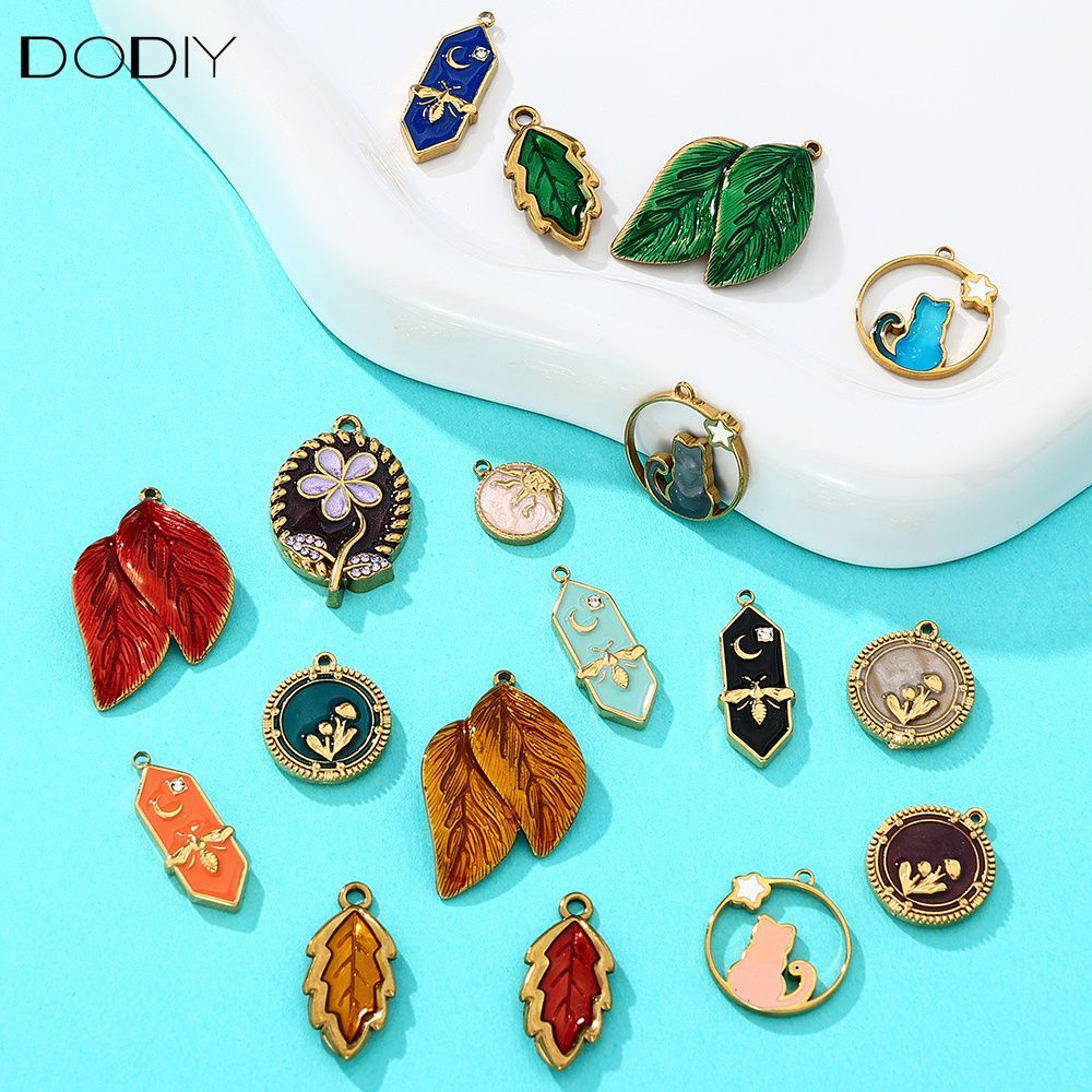 Charms DODY Nature Witchy Enamel Charms | 316L Stainless Steel 18K PVD Gold DIY Jewelry Pendants