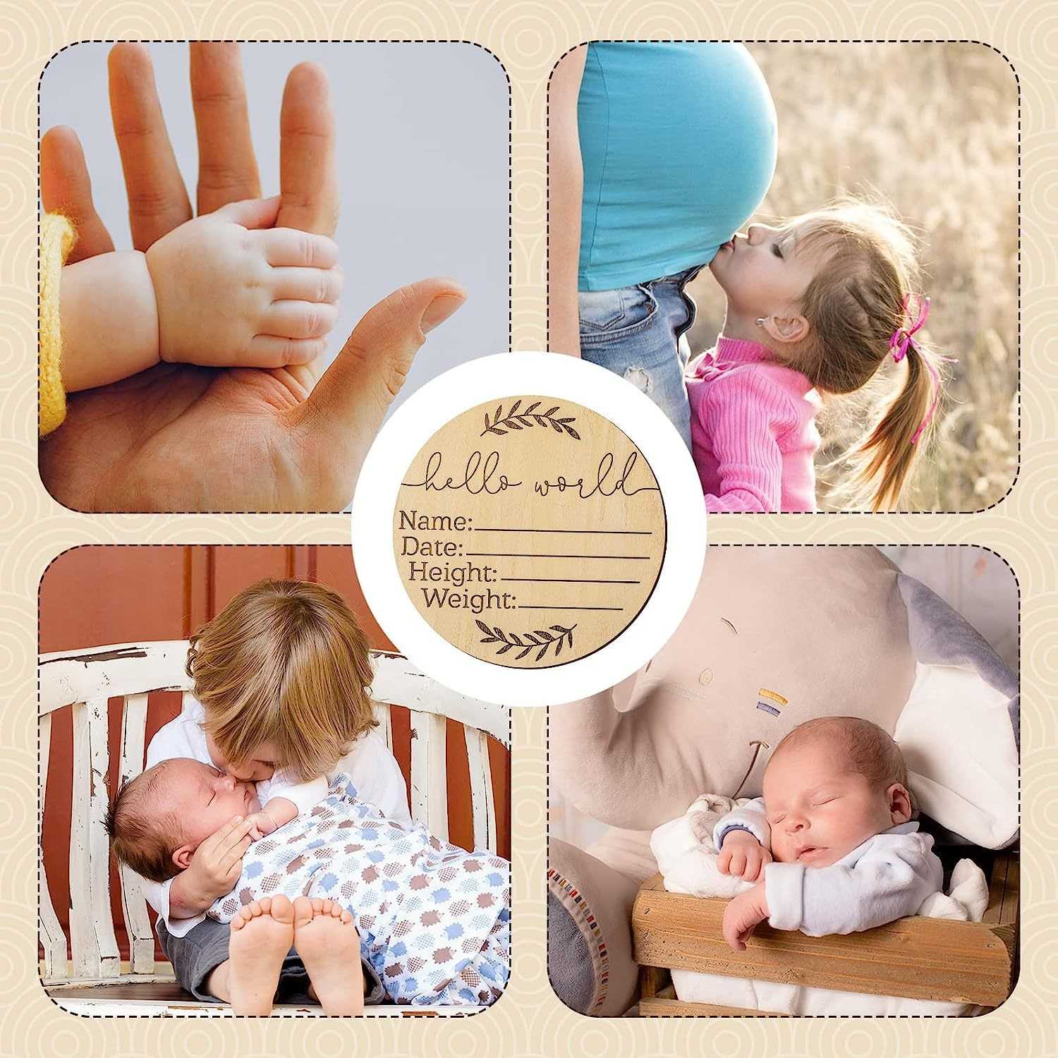 Infant Baptism Newborn Sign Round Wooden Milestone