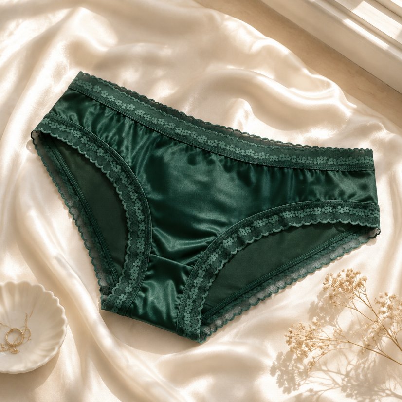 Lace Women's Underwear Women's Satin Lace Briefs, Smooth Lace Trim Mid-Waist Underwear