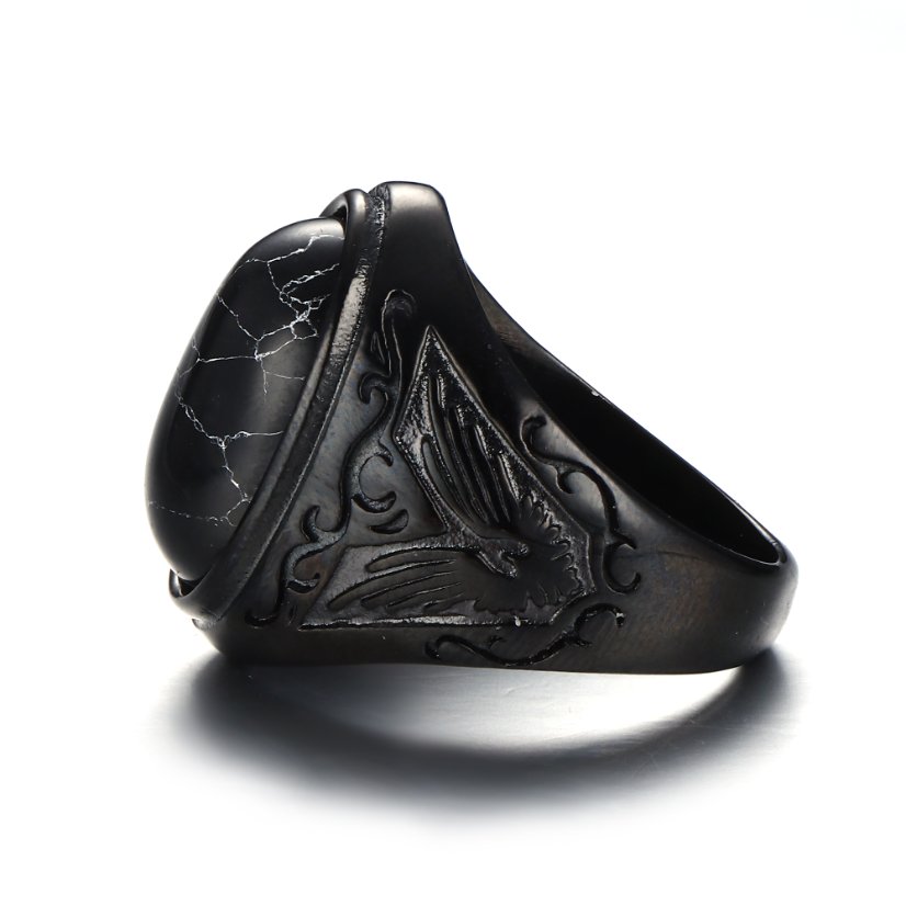 Rings Black Turquoise Patterned Stainless Steel Ring