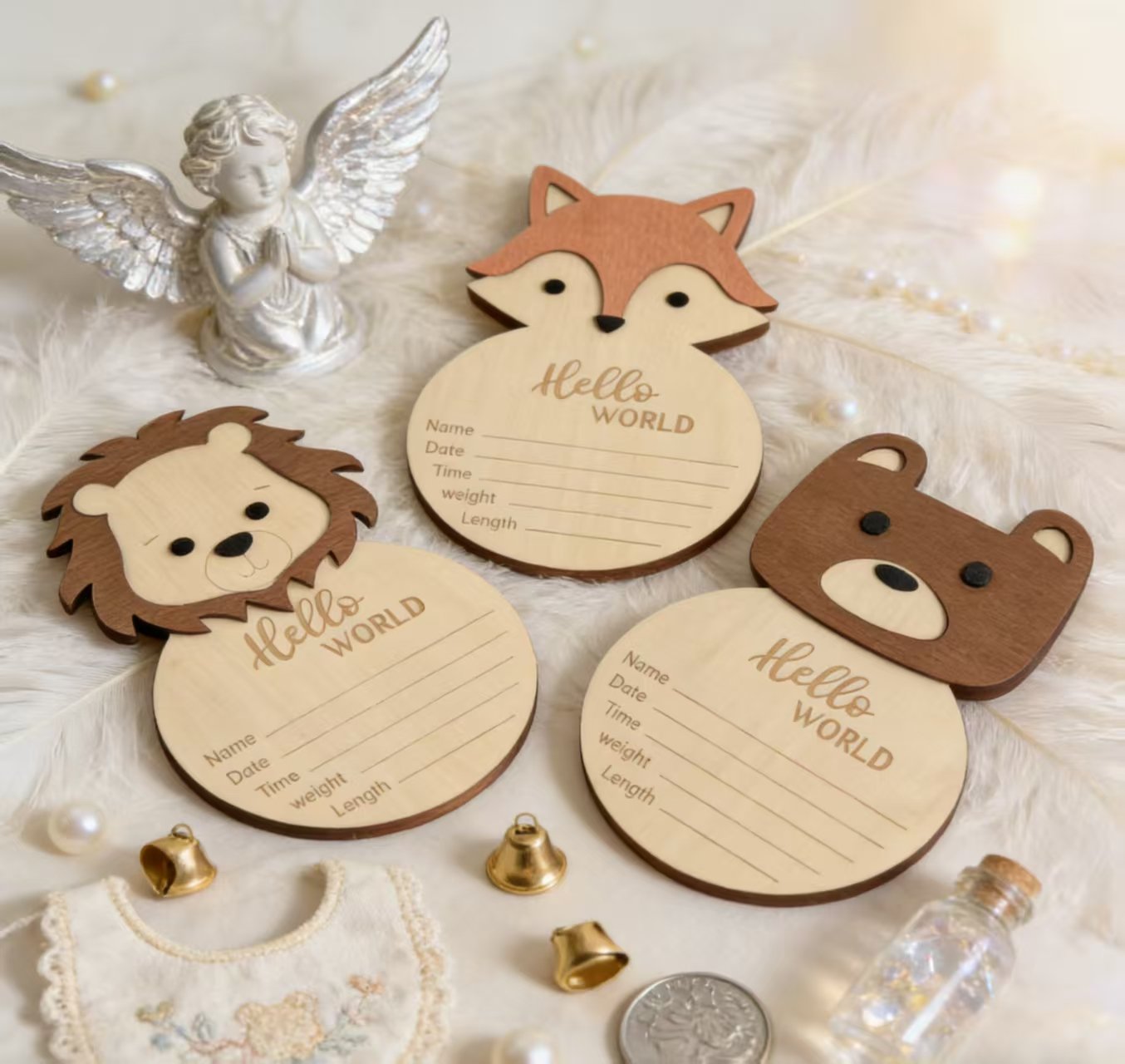 Infant Baptism Wooden Baby Bear Milestone Birthday First Birthday Photo Commemorative Prop