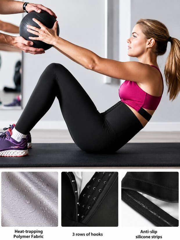 legging-shorts-capri-pant Sauna Sweat Pants for Women High Waist Compression Slimming Leggings Workout Hot Thermo Pant with Adjustable hook-and-eye closures 