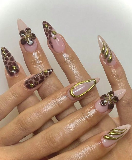 Others Amber & Gilded Press-On Nails