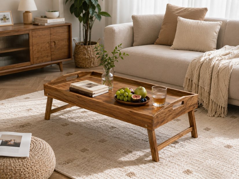Handle Tray Foldable Acacia Wooden Tray Table | Custom Sizes Available