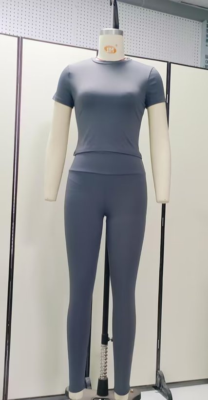 Yoga Set Cross-Border Women‘s Activewear Set | Short Sleeve Top & Full-Length Yoga Pants — Style 25347