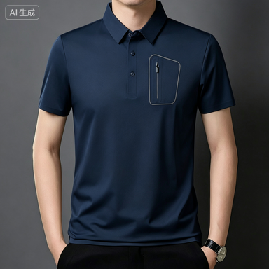 Men's Business Polos Men's Seamless Ice-Silk Zip-Pocket Polo Shirt