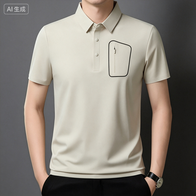 Men's Business Polos Men's Seamless Ice-Silk Zip-Pocket Polo Shirt