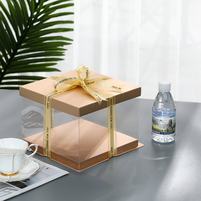 Square Cake Boxes Square Cake Box with Gold Lid and Clear Side Panels