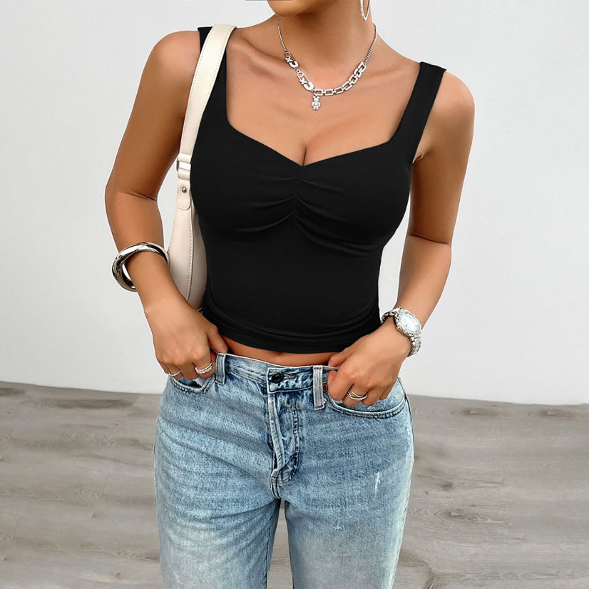 Tops 6303 Ruched Square-Neck Cropped Camisole