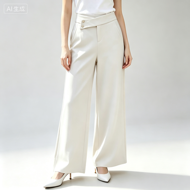 Everyday & Commuter Women's Asymmetric Double-Button High-Waist Wide-Leg Trousers