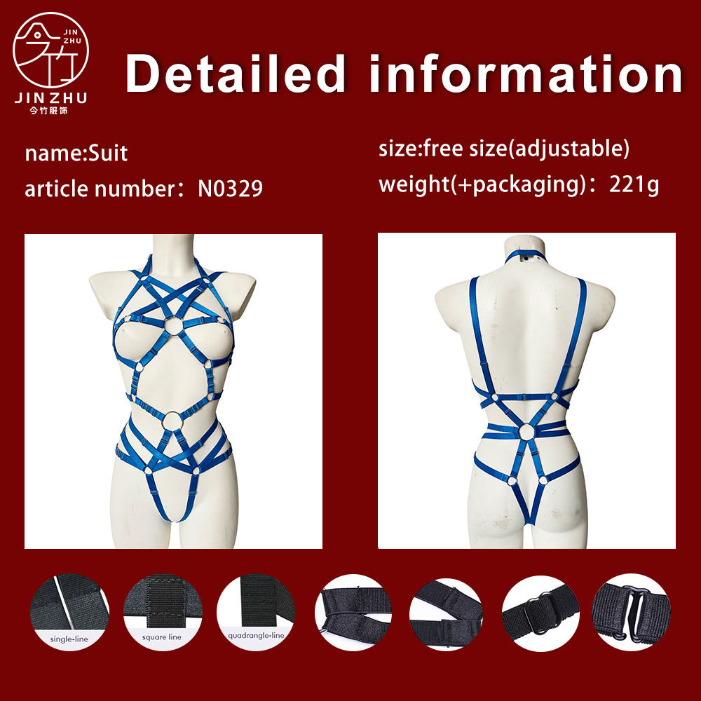 女士连体衣 Royal Blue Full-Body Harness – Multi O-Ring Adjustable Strap Bodysuit