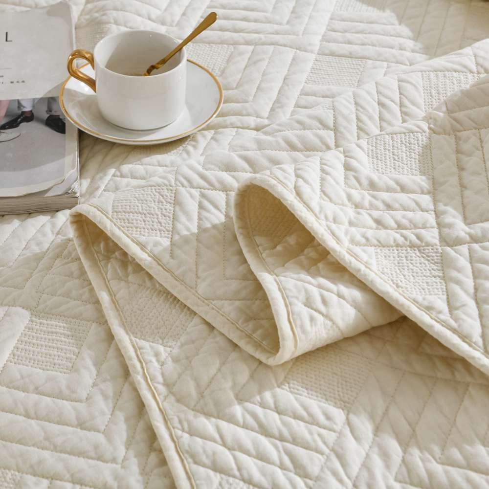 3-Piece Sets Encrypted Quilting Quilt Set Grid Embroider