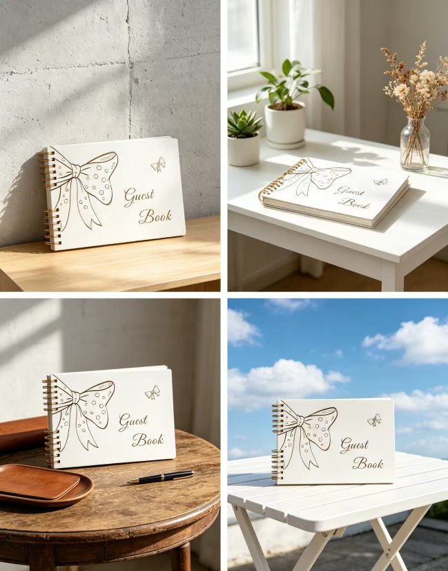 Personalized Photo Album Original Design Bow-Themed Wedding Guestbook