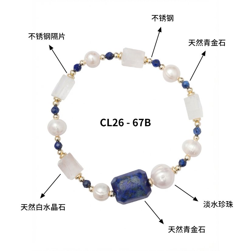Stainless steel necklace Vintage Style Clear Crystal Lapis Lazuli & Pearl Jewelry Set