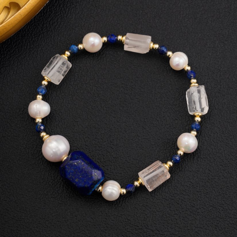 Stainless steel necklace Vintage Style Clear Crystal Lapis Lazuli & Pearl Jewelry Set