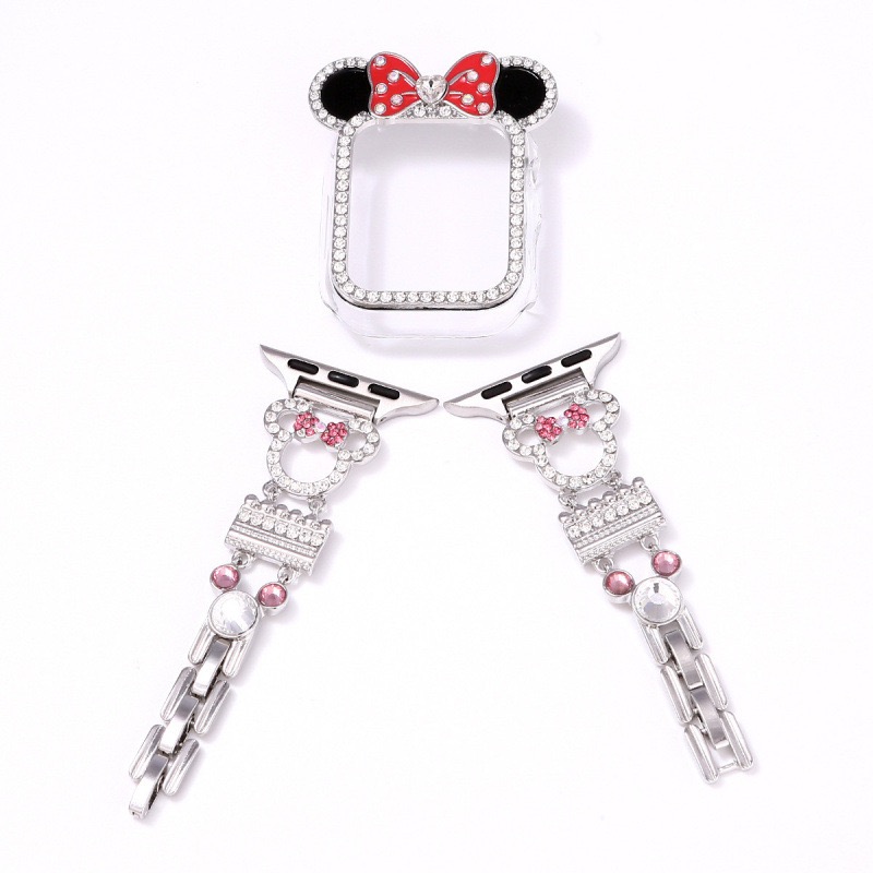 Alloy Watch Band Set Mickey & Minnie Rhinestone Metal Strap Set for Apple Watch All Series