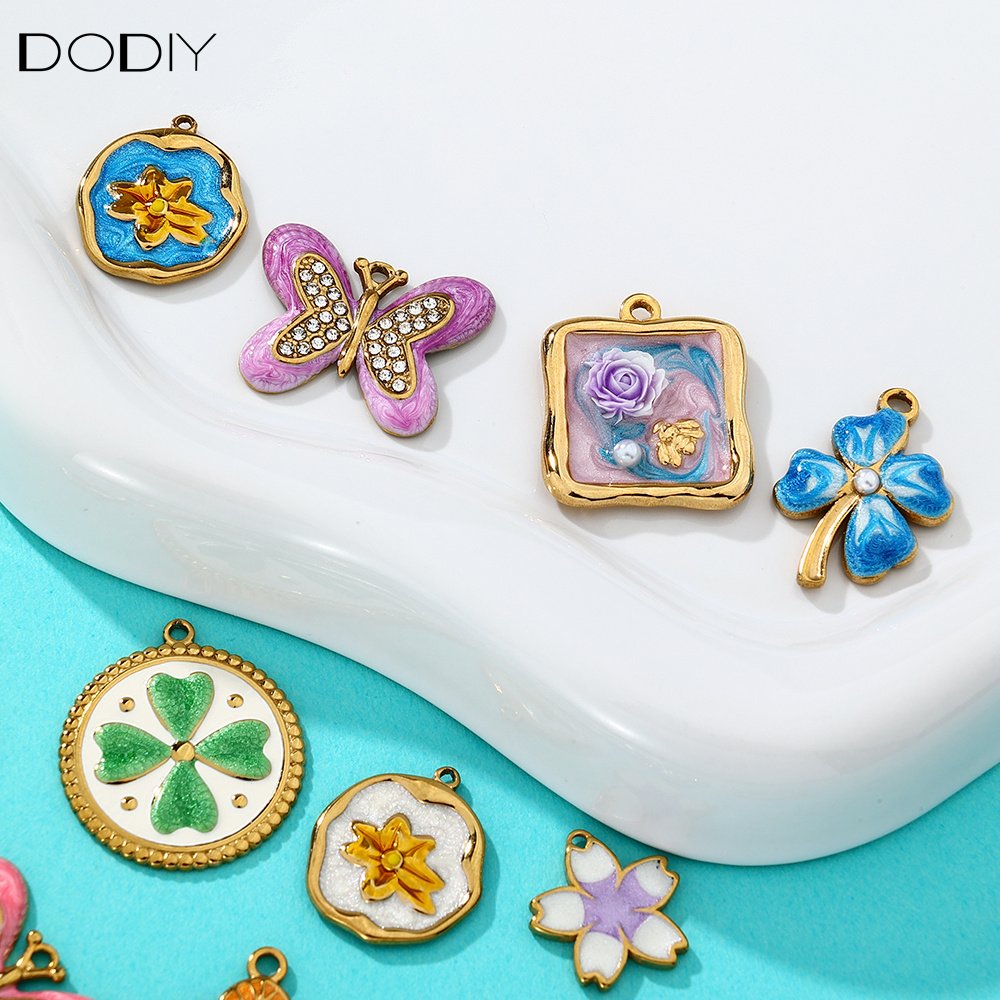 Charms DODY Floral Enamel Charms | 316L Stainless Steel 18K PVD Gold DIY Jewelry Pendants