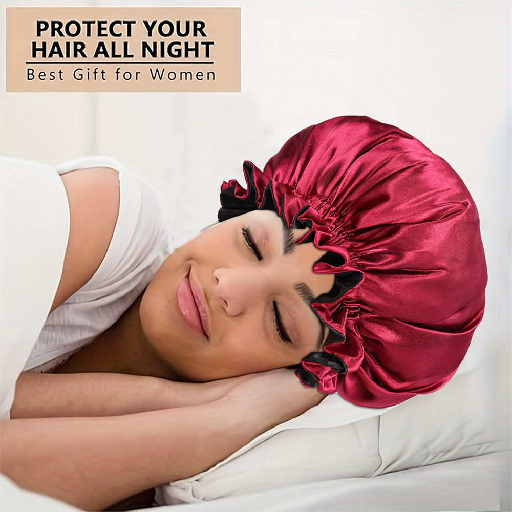 Bonnet Luxury Double-Layer Satin Bonnet for Women – Silky Soft Hair Protection Sleep Cap for Long Hair, Curly Hair & Braids
