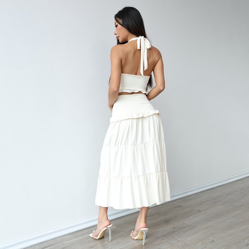Two-Piece Sets 6552 Halter Crop Top and Tiered Maxi Skirt Set