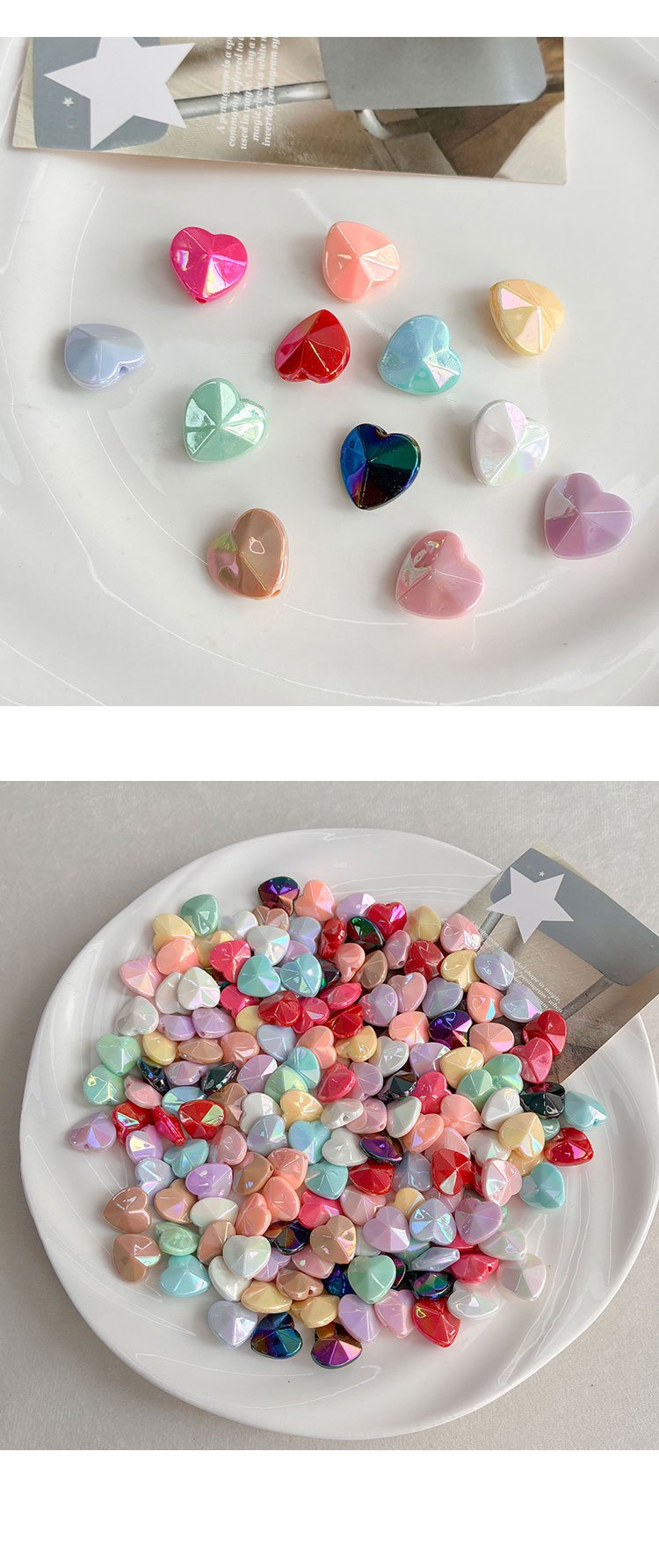 Solid Color Iridescent Plated Beads AB Diamond Heart