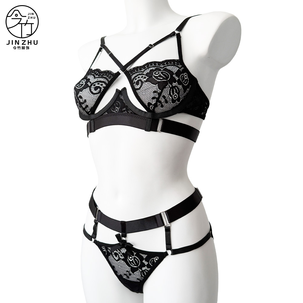 女士套装 Vintage Floral Lace 2-Piece Set – Cross-Strap Underwire Bra & Brief Set