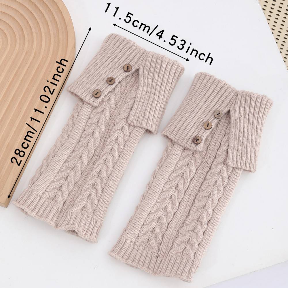 Long Knee-High Leg Warmers Fashionable Fold-Over Cable-Knit Button Leg Warmers