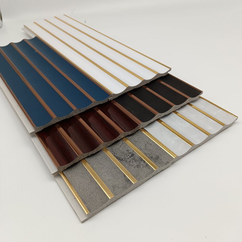 fluted wall panel PS Wavy Curved Wall Panel With Gold Metal Inlay, Half-Round Fluted Slat Board